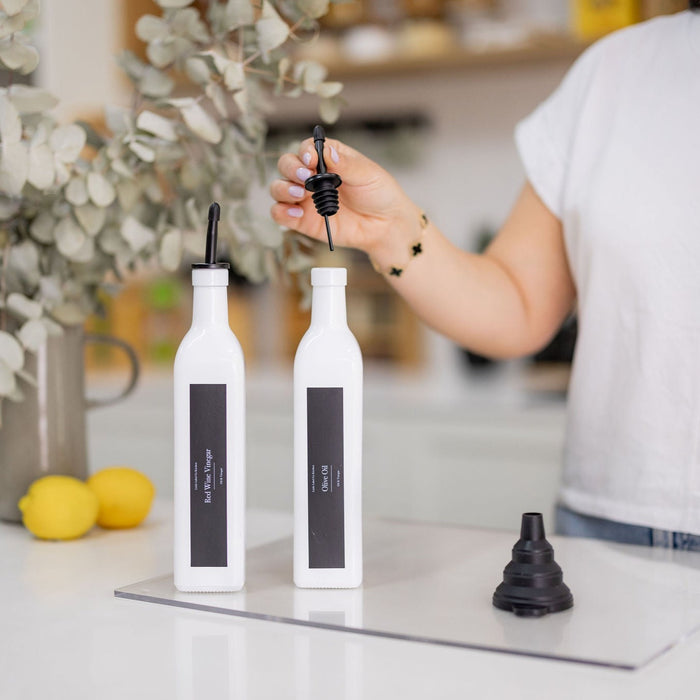 White Oil & Vinegar Bottles - 500ml - Little Label Co The Home of Organisation For Kitchen, Bathroom, Laundry & More