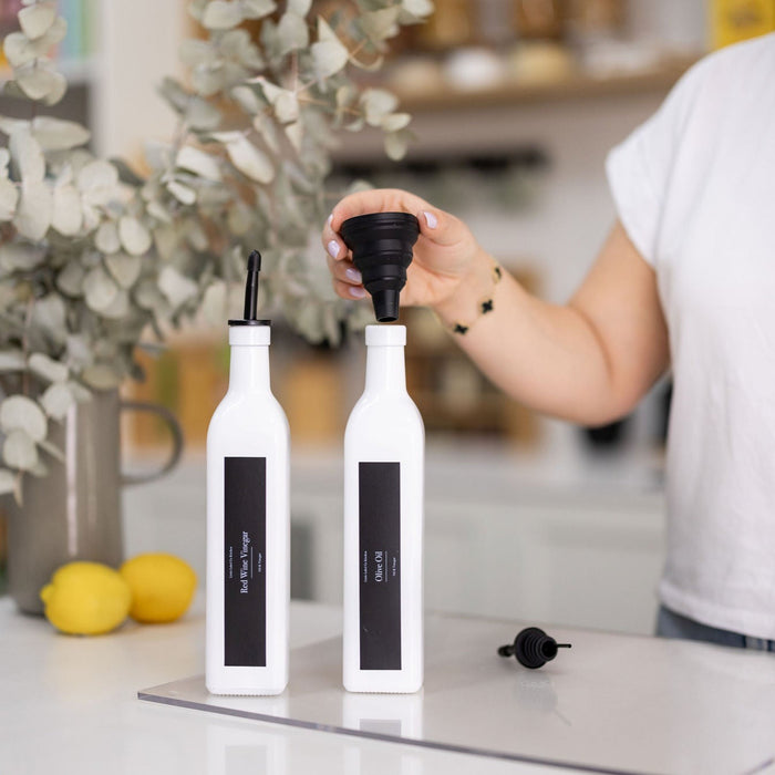 White Oil & Vinegar Bottles - 500ml - Little Label Co The Home of Organisation For Kitchen, Bathroom, Laundry & More