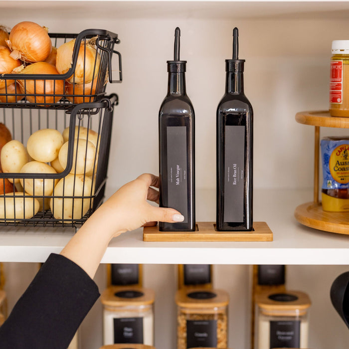 Black Oil & Vinegar Bottles - 500ml - Little Label Co The Home of Organisation For Kitchen, Bathroom, Laundry & More