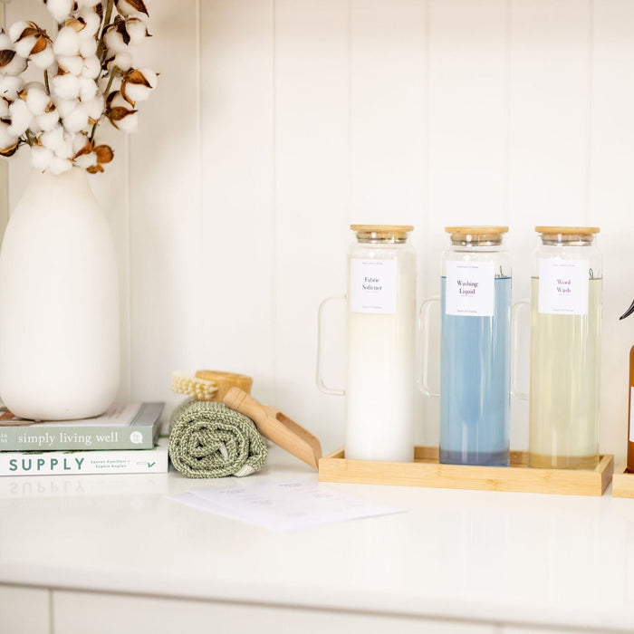 Glass Laundry Liquid Bottle with with Handle - 1L - Little Label Co The Home of Organisation For Kitchen, Bathroom, Laundry & More