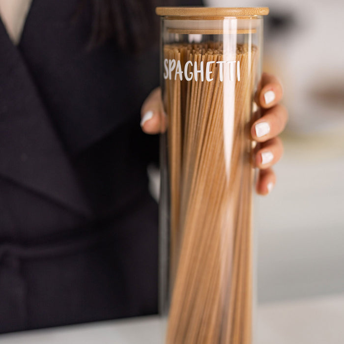 Tall Bamboo Glass Storage Jar - 1.2L - Little Label Co The Home of Organisation For Kitchen, Bathroom, Laundry & More