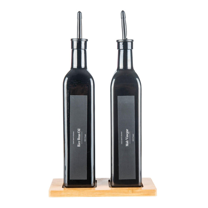 500ml Oil & Vinegar bottles with Bamboo tray BLACK - Little Label Co - Oil & Vinegar Dispensers - bundle,Catchoftheday,Kitchen Organisation,Oil & Vinegar Bottles,Pantry Organisation,Value Packs