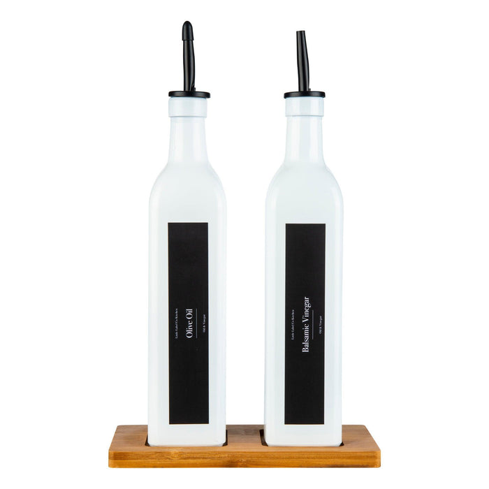 White Oil & Vinegar bottles with Bamboo tray - 500ml