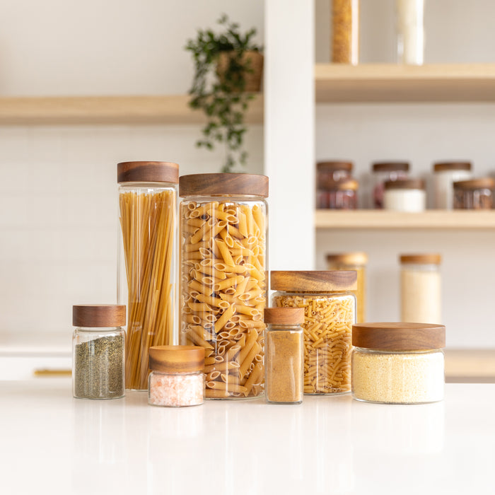 Acacia Wood Glass Jar, 100ml Glass Jars, Acacia Jar, Spice Jars, Pantry Storage, Pantry Storage Containers, Kitchen Storage Containers, Glass spice containers, spice jar organiser, airtight spice jars, kitchen storage solutions, pantry organisation, sustainable kitchenware, acacia wood kitchen accessories