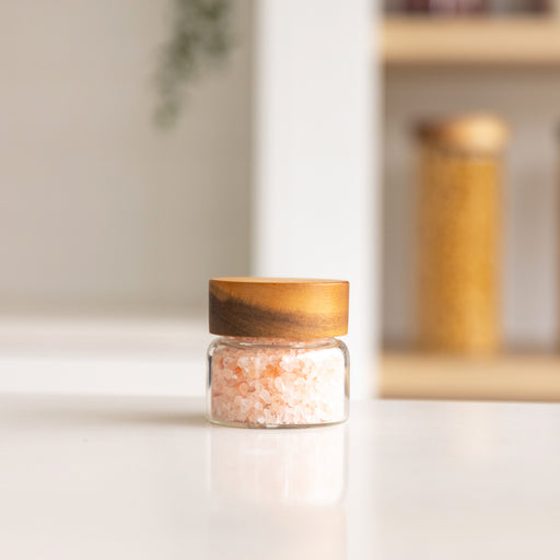 Acacia Wood Glass Jar, 100ml Glass Jars, Acacia Jar, Spice Jars, Pantry Storage, Pantry Storage Containers, Kitchen Storage Containers, Glass spice containers, spice jar organiser, airtight spice jars, kitchen storage solutions, pantry organisation, sustainable kitchenware, acacia wood kitchen accessories