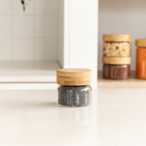 Bamboo Glass Pantry Jar - 100ml - Little Label Co Australia - The Home of Organisation For Kitchen, Bathroom, Laundry & More