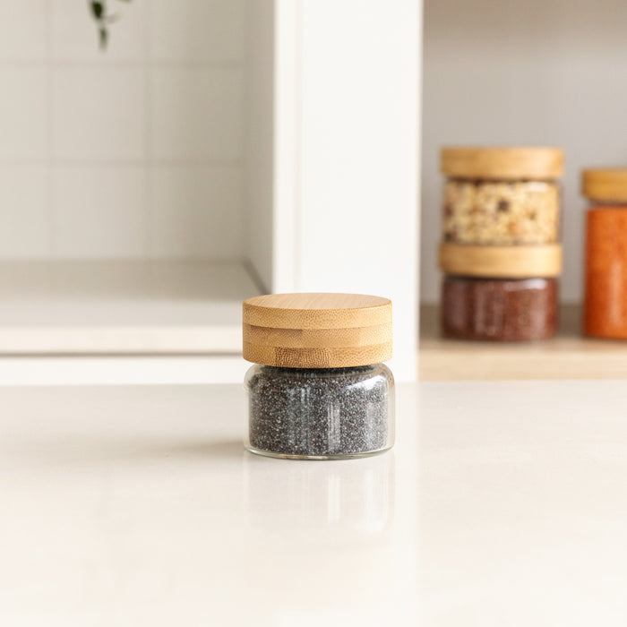 Bamboo Glass Pantry Jar - 100ml - Little Label Co Australia - The Home of Organisation For Kitchen, Bathroom, Laundry & More
