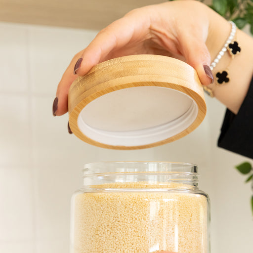 Bamboo Glass Pantry Jar - 500ml - Little Label Co Australia - The Home of Organisation For Kitchen, Bathroom, Laundry & More