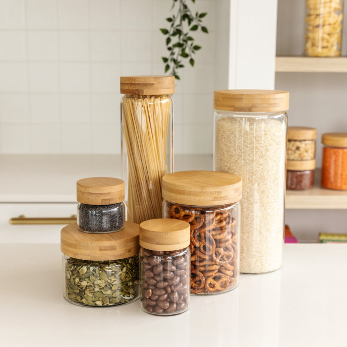 Bamboo Glass Pantry Jar - 500ml - Little Label Co Australia - The Home of Organisation For Kitchen, Bathroom, Laundry & More