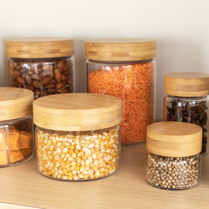 Deluxe Bamboo Glass Jar Pack - Little Label Co Australia - The Home of Organisation For Kitchen, Bathroom, Laundry & More