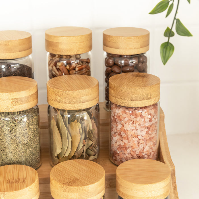Bamboo Spice Rack with 12 Screw Top Jars