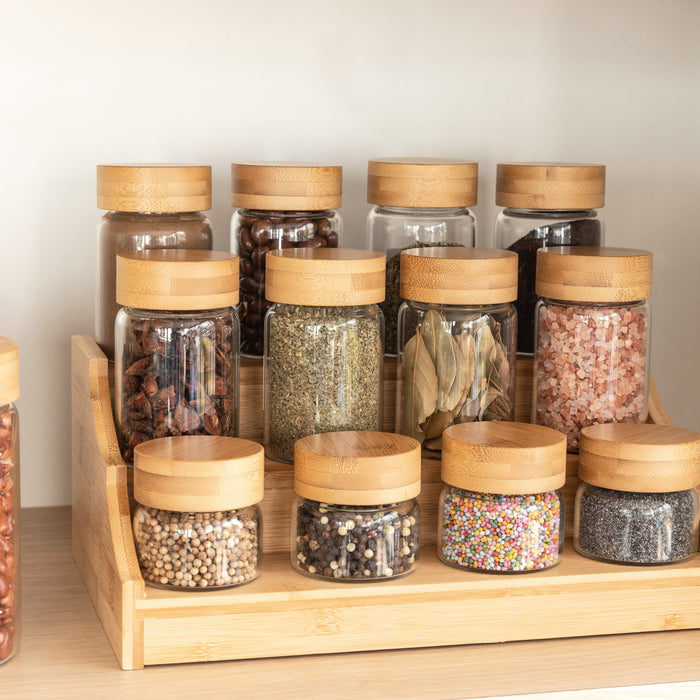 Bamboo Spice Rack with 12 Screw Top Jars