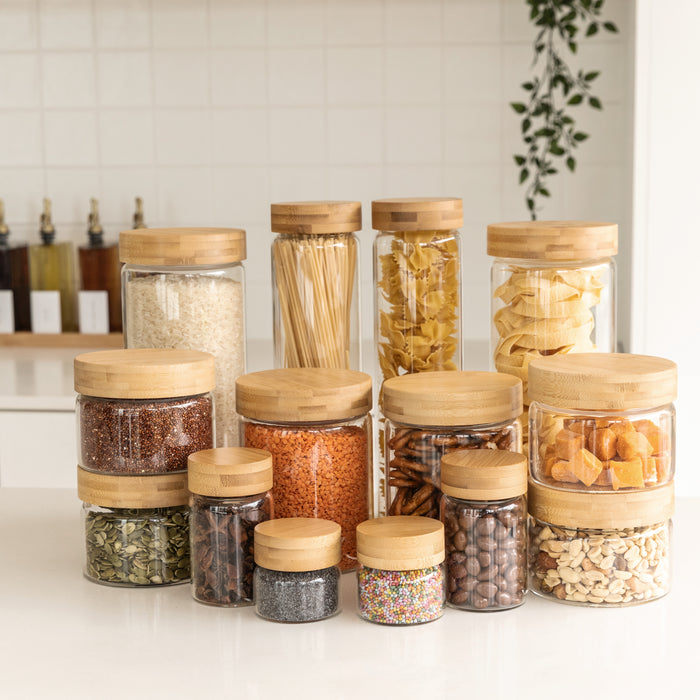 Small Bamboo Glass Jar Pack - Little Label Co Australia - The Home of Organisation For Kitchen, Bathroom, Laundry & More