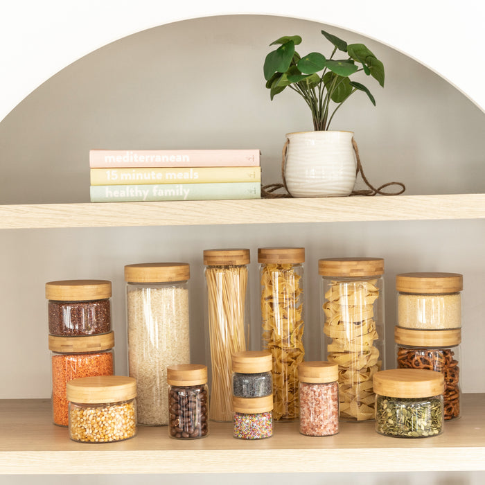 Small Bamboo Glass Jar Pack - Little Label Co Australia - The Home of Organisation For Kitchen, Bathroom, Laundry & More