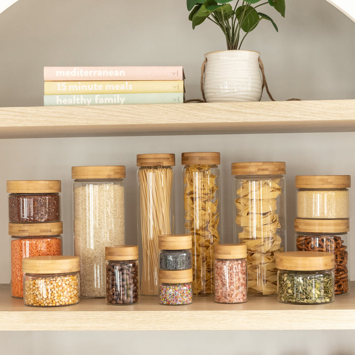 Small Bamboo Glass Jar Pack - Little Label Co Australia - The Home of Organisation For Kitchen, Bathroom, Laundry & More