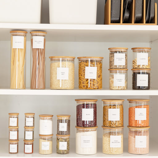 Bamboo Glass Jars Large Pantry Container Pack - Little Label Co Australia - The Home of Organisation For Kitchen, Bathroom, Laundry & More