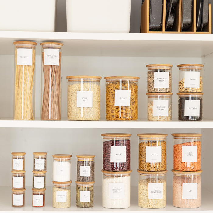 Bamboo Glass Jars Large Pantry Container Pack - Little Label Co Australia - The Home of Organisation For Kitchen, Bathroom, Laundry & More