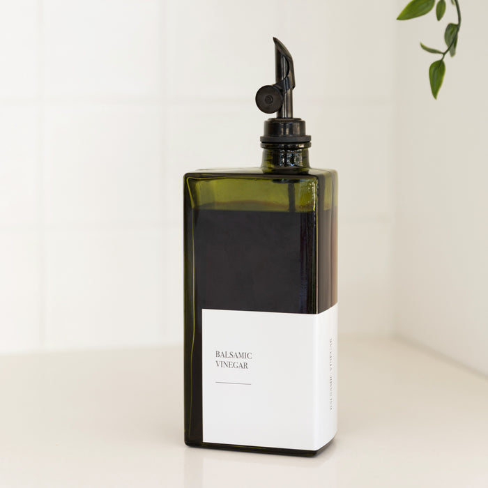 Green Oil & Vinegar Rectangle Book Bottle 500ml (Black Pourer) - Little Label Co Australia - The Home of Organisation For Kitchen, Bathroom, Laundry & More