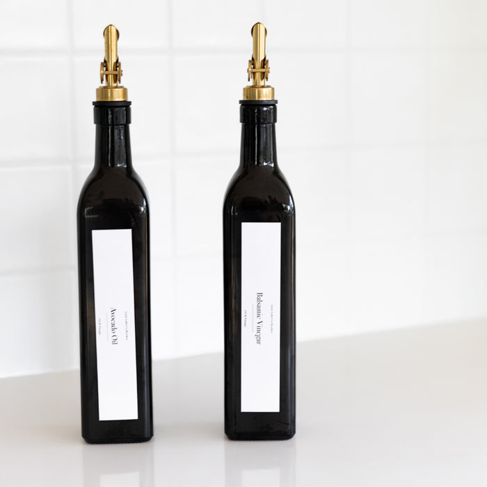 Black Oil & Vinegar Bottle with Gold Pourer - 500ml - Little Label Co The Home of Organisation For Kitchen, Bathroom, Laundry & More