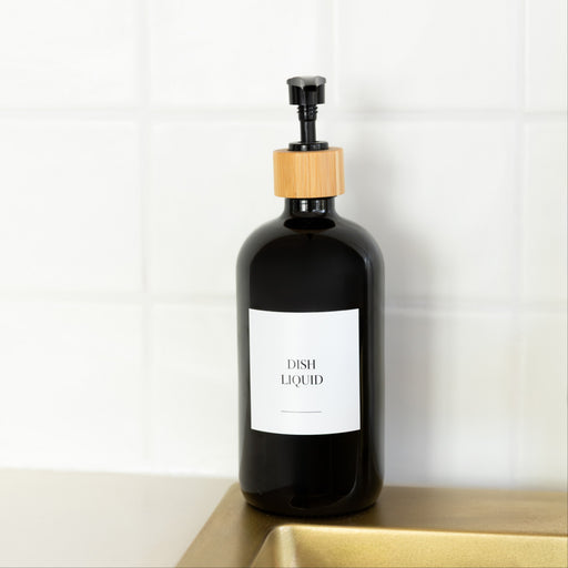 Black Glass Pump Bottle - 500ml - Little Label Co The Home of Organisation For Kitchen, Bathroom, Laundry & More