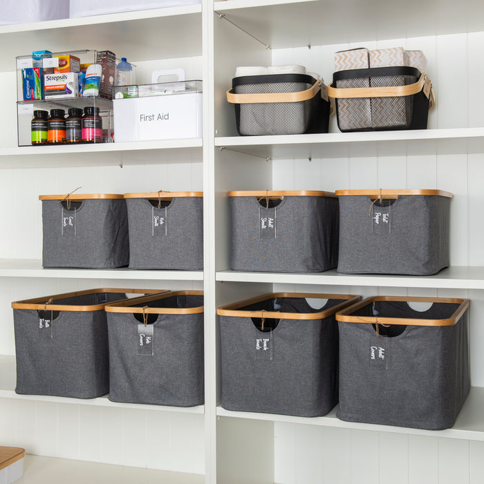 Dark Grey Linen Storage Basket - 8 Set - Little Label Co The Home of Organisation For Kitchen, Bathroom, Laundry & More