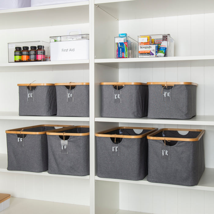 Dark Grey Linen Storage Basket - 8 Set - Little Label Co The Home of Organisation For Kitchen, Bathroom, Laundry & More