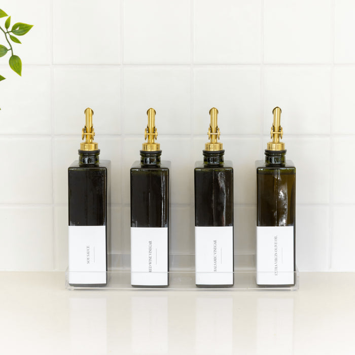 Green Oil & Vinegar Book Bottles with Acrylic Tray - 4 Pack - Little Label Co Australia - The Home of Organisation For Kitchen, Bathroom, Laundry & More