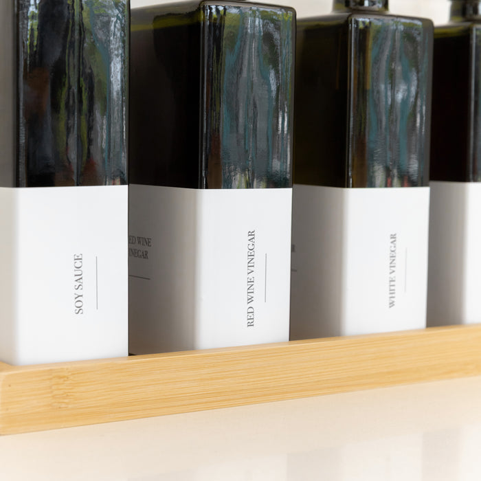 Green Oil & Vinegar Book Bottles with Bamboo Tray - 4 Pack - Little Label Co Australia - The Home of Organisation For Kitchen, Bathroom, Laundry & More