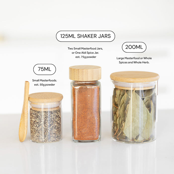 Bamboo Shaker Spice Jars - 125ml - Little Label Co The Home of Organisation For Kitchen, Bathroom, Laundry & More