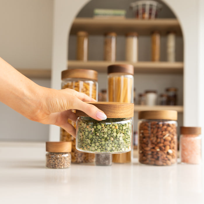 Acacia Glass Jar Deluxe Pantry Organisation Pack - Little Label Co The Home of Organisation For Kitchen, Bathroom, Laundry & More