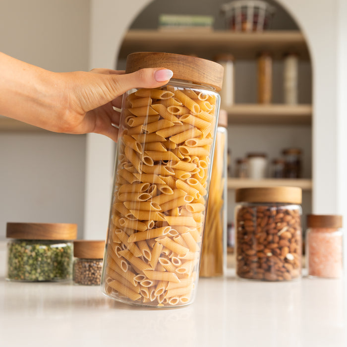 Acacia Glass Jar Deluxe Pantry Organisation Pack - Little Label Co The Home of Organisation For Kitchen, Bathroom, Laundry & More
