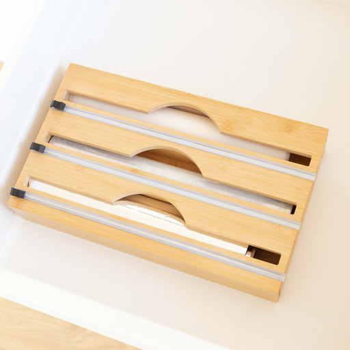 Bamboo Food Wrap Dispenser 3 Inserts - Little Label Co The Home of Organisation For Kitchen, Bathroom, Laundry & More