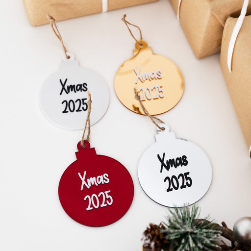 Personalised Christmas Round Acrylic Baubles (with label) - Little Label Co Australia - The Home of Organisation For Kitchen, Bathroom, Laundry & More