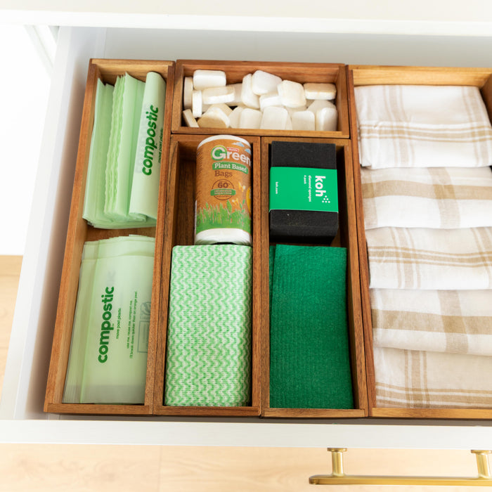 Essential Acacia Wood Drawer Organiser Set of 6
