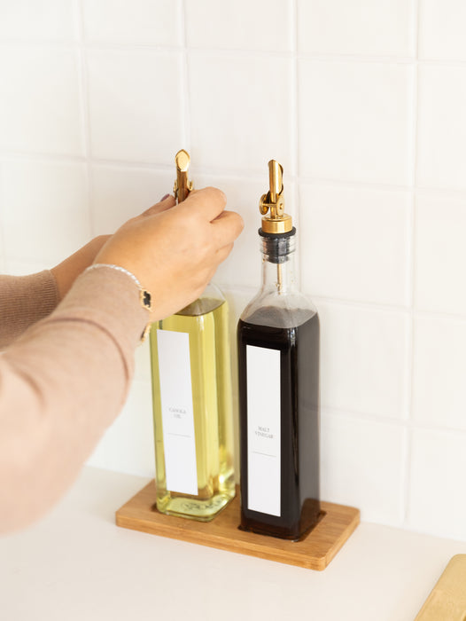 Clear Oil & Vinegar Bottle with Gold Pourer - 500ml - Little Label Co The Home of Organisation For Kitchen, Bathroom, Laundry & More