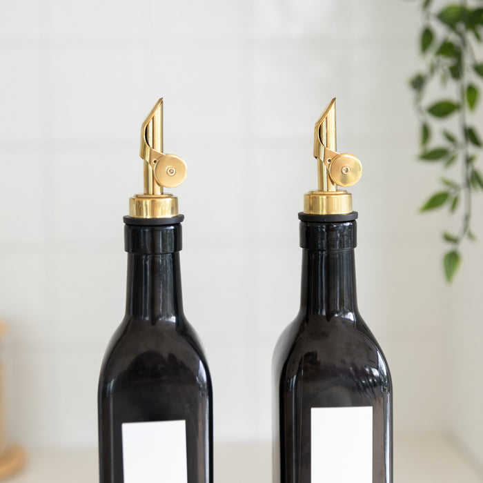 Black Oil & Vinegar Bottle with Gold Pourer - 500ml - Little Label Co The Home of Organisation For Kitchen, Bathroom, Laundry & More