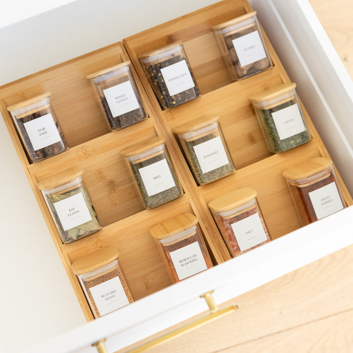 Bamboo Herb & Spice Drawer Organiser - Little Label Co The Home of Organisation For Kitchen, Bathroom, Laundry & More