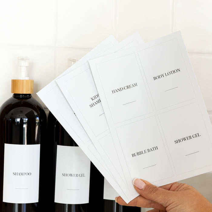 Bathroom Bottle Stickers - 12 Label Pack - Little Label Co Australia - The Home of Organisation For Kitchen, Bathroom, Laundry & More
