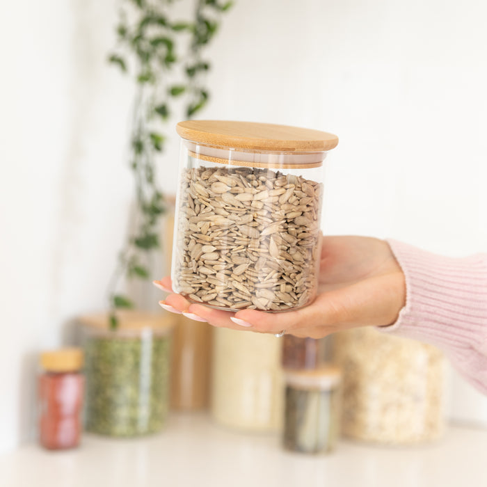 Glass Storage Jar with Bamboo Lid - 500ml - Little Label Co The Home of Organisation For Kitchen, Bathroom, Laundry & More