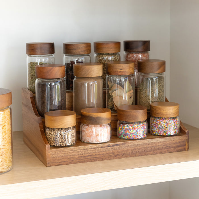 Acacia Spice Rack with 12 Screw Top Jars