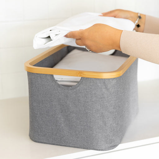 Dark Grey Linen Basket - Medium - Little Label Co The Home of Organisation For Kitchen, Bathroom, Laundry & More