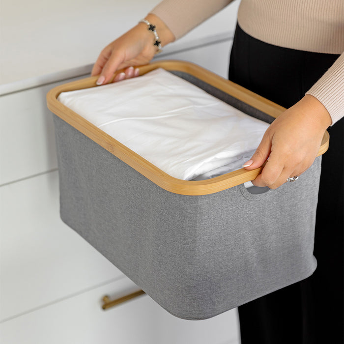 Dark Grey Linen Basket - Medium - Little Label Co The Home of Organisation For Kitchen, Bathroom, Laundry & More
