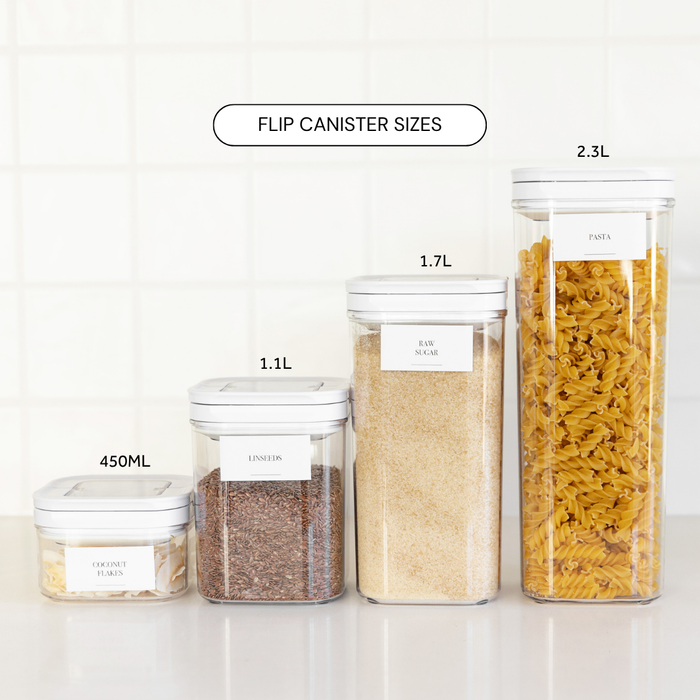 White Flip Canister - 2.3L - Little Label Co The Home of Organisation For Kitchen, Bathroom, Laundry & More