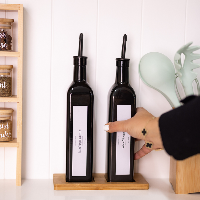 Black Oil & Vinegar Bottles - 500ml - Little Label Co The Home of Organisation For Kitchen, Bathroom, Laundry & More
