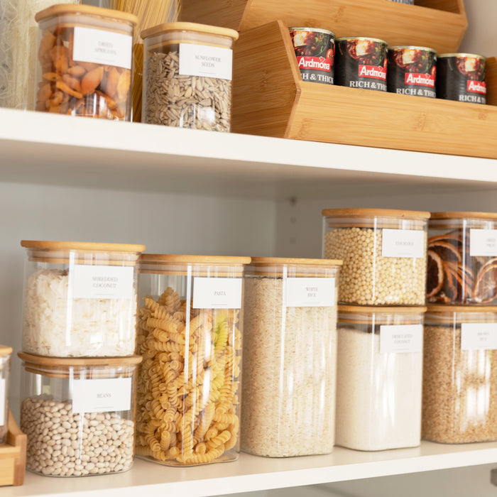 Ultimate Square Bamboo & Glass Pantry Container Set - Little Label Co Australia - The Home of Organisation For Kitchen, Bathroom, Laundry & More