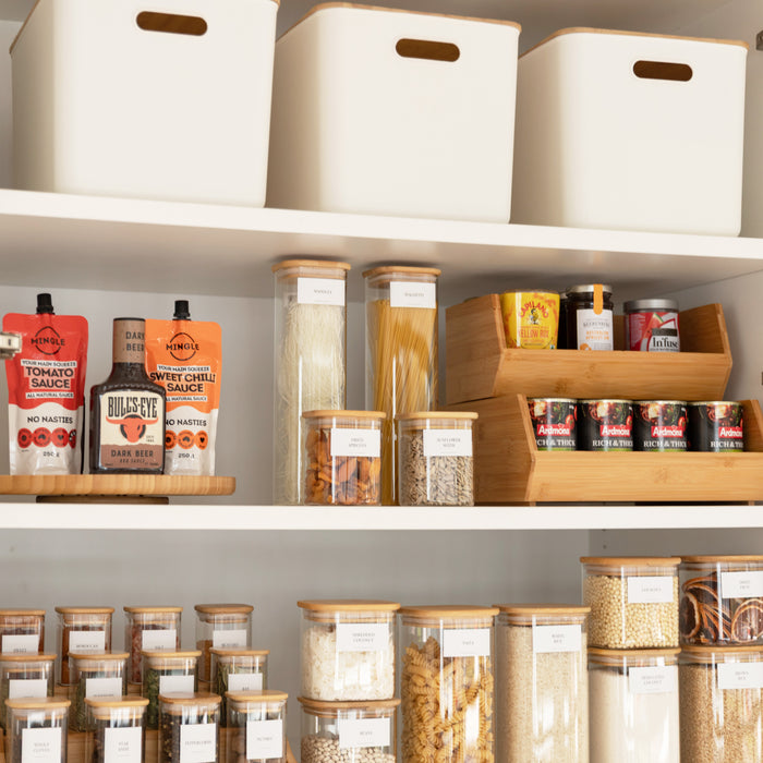 Ultimate Square Bamboo & Glass Pantry Container Set - Little Label Co Australia - The Home of Organisation For Kitchen, Bathroom, Laundry & More