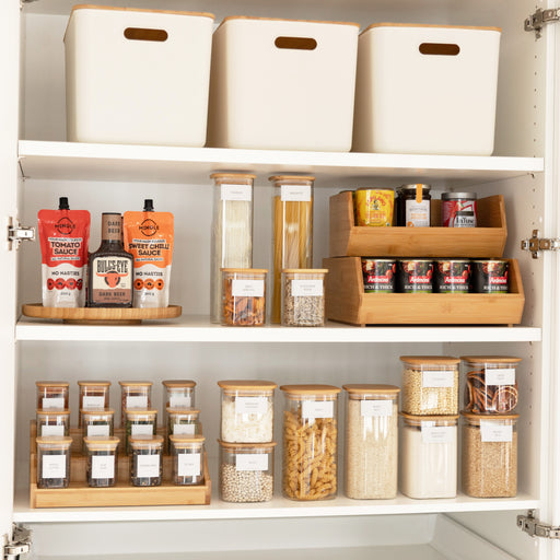 Ultimate Square Bamboo & Glass Pantry Container Set - Little Label Co Australia - The Home of Organisation For Kitchen, Bathroom, Laundry & More