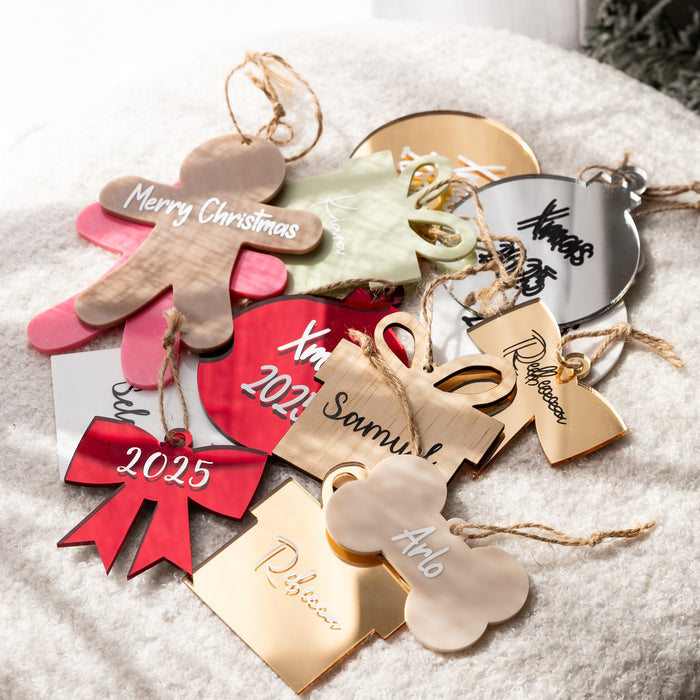 Personalised Christmas Gingerbread Acrylic Baubles (with label) - Little Label Co Australia - The Home of Organisation For Kitchen, Bathroom, Laundry & More