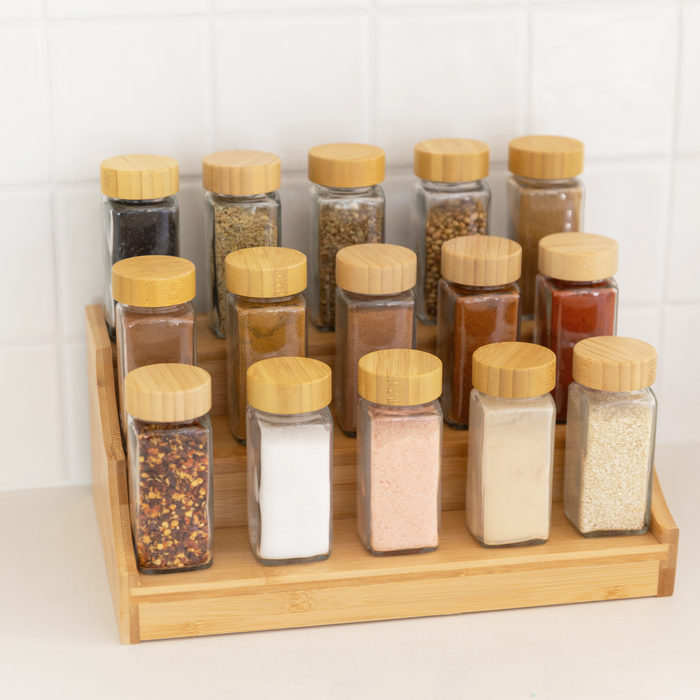 Large Bamboo Spice Rack with 15 Bamboo Shaker Spice Jars Pack - Little Label Co Australia - The Home of Organisation For Kitchen, Bathroom, Laundry & More