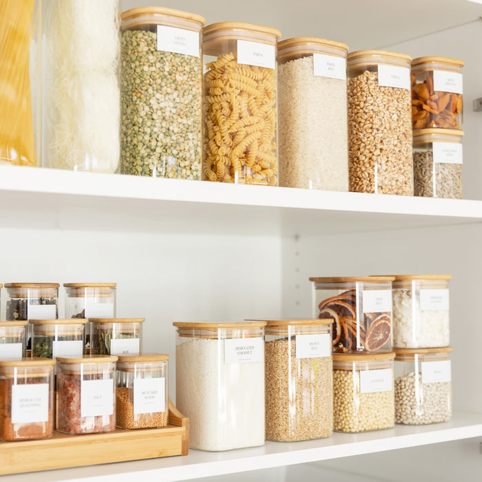 Square Bamboo Glass Deluxe Pantry Pack - Little Label Co Australia - The Home of Organisation For Kitchen, Bathroom, Laundry & More